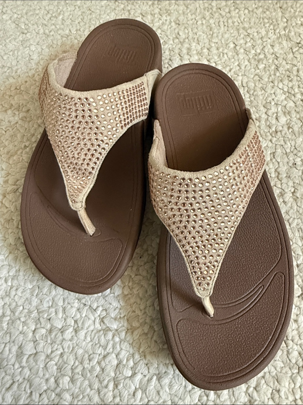 Fitflop Beige Rhinestone Thong Sandals for Women